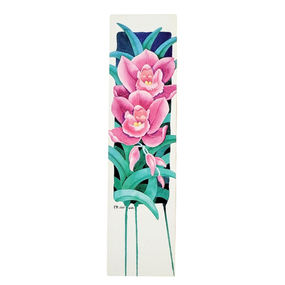 Vintage 80s Cymbidium Orchid Bookmark, Paul Brent Watercolor, 1989 Artworks PB20